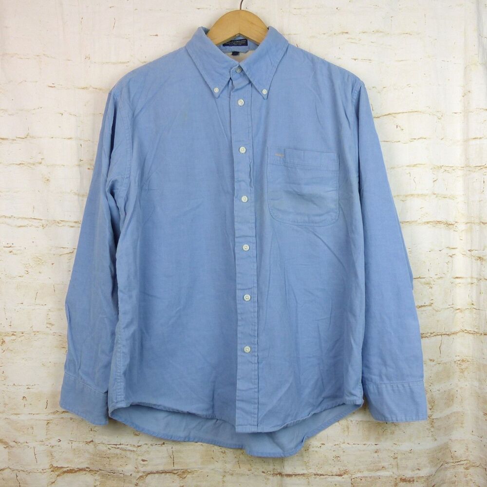 Izod Shirt Men L Blue 21 Wale Corduroy Buttoned Long Sleeve Casual Soft Preppy